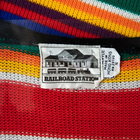 Vintage 70s S Spanish Style Rainbow Sweater Duster - Picture 7 of 9